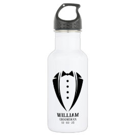 Moderne Schwarz-Weiß-Tuxedo-Trauzeuge-Geschenke Edelstahlflasche