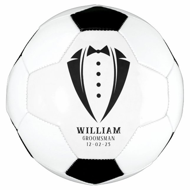 Moderne Schwarz-Weiß-Tuxedo-Trauzeuge-Geschenke Fußball (Vorderseite)