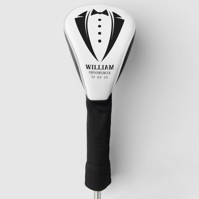 Moderne Schwarz-Weiß-Tuxedo-Trauzeuge-Geschenke Golf Headcover (Vorderseite)