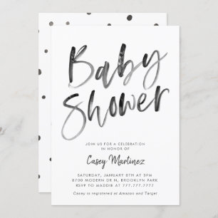 Moderne Schwarz-Weiß-Typografie-Babydusche Einladung