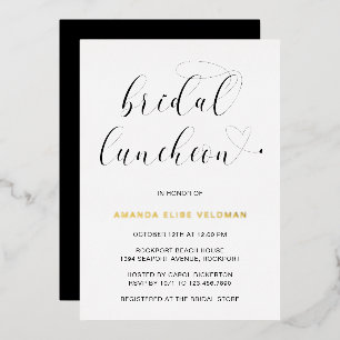 Moderne Schwarz-Weiß-Typografie-Bridal-Luncheon Go Folieneinladung