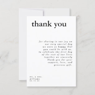 Moderne Schwarz-Weiß-Typografie Hochzeits-Dankesch Einladung
