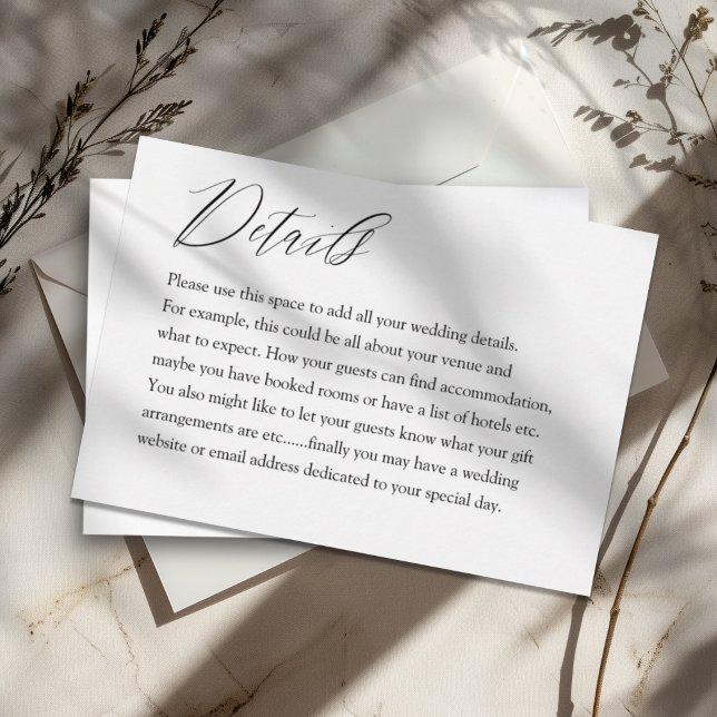 Moderne Schwarz-Weiß-Typografie - Hochzeitsdetails Begleitkarte (Von Creator hochgeladen)