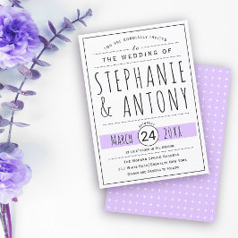 Moderne Schwarz-Weiß-Typografie-Lavendelhochzeit Einladung