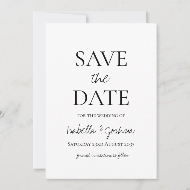 Moderne Schwarz-Weiß-Typografie Save the Date (Vorderseite)
