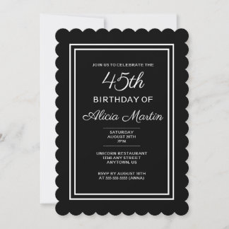 Moderne Schwarz-Weiß-Typografie zum 45. Geburtstag Einladung