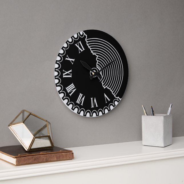 Moderne Schwarz-Weiß-Uhr Große Wanduhr (Büro)