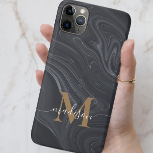 Moderne Schwarz-, Weiß- und Gold-Monogramm-Marmor Case-Mate iPhone Hülle