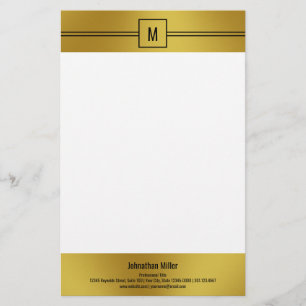 Moderne Schwarz-weiß- und Goldmonogramm-Vorlage Briefpapier