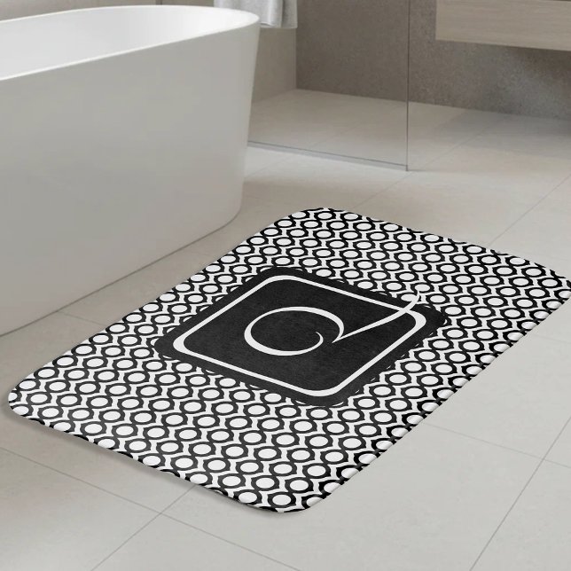Moderne Schwarz-Weiß verbundene Ringe Monogramm Badematte (Von Creator hochgeladen)