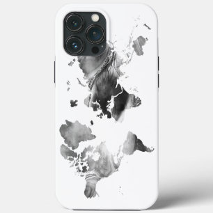 Moderne Schwarz-Weiß-Wasserfarbe Weltkarte iPhone 13 Pro Max Hülle