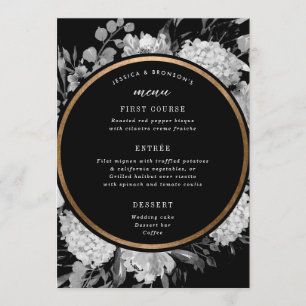 Moderne Schwarz-Weiß-Wasserfarben-Hochzeit Menükarte