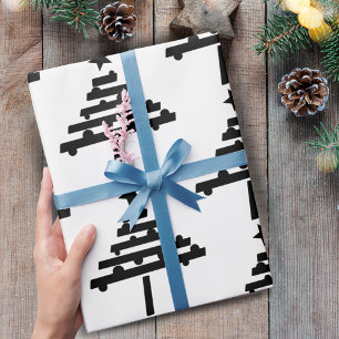 Moderne Schwarz-Weiß-Weihnachtsbaum-Muster Geschenkpapier