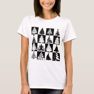 Moderne Schwarz-Weiß-Weihnachtsbaum-Muster T-Shirt