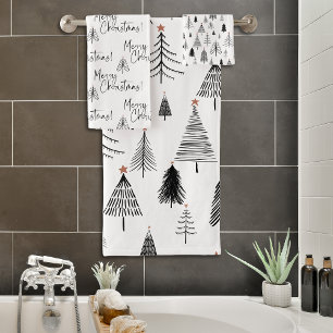 Moderne Schwarz-Weiß-Weihnachtsbaumen Badhandtuch Set