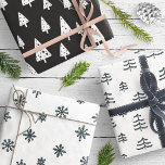 Moderne Schwarz-Weiß Weihnachtsbaumen Schneeflocke Geschenkpapier Set<br><div class="desc">Cute set of Scandinavian style black and white wrapping paper sheets, with snowflake and Christmas tree patterns. Kontakt designer for matching products. Thank you so much for supporting our small business, we really appreciate it! We are so happy you love this design as much as we do, and would love...</div>
