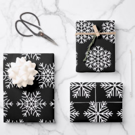 Moderne Schwarz-Weiß-Weihnachtsschneeflocken-Gesch Geschenkpapier Set
