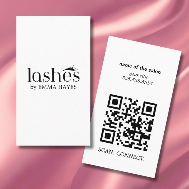 Moderne Schwarz-Weiß-Wimpernstylist QR-Code Vertik Visitenkarte (Von Creator hochgeladen)