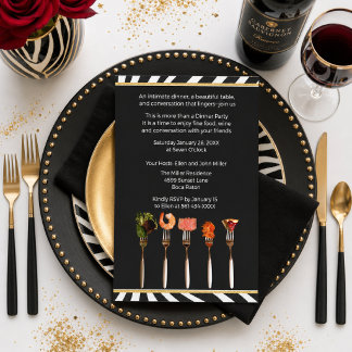 Moderne Schwarz-Weiß-Zebra-Essen-&-Wein-Dinner  Einladung