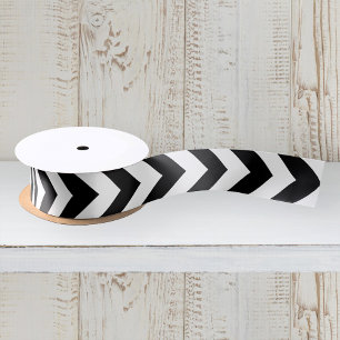 Moderne Schwarz-Weiß-Zickzack-Chevron-Muster Satinband