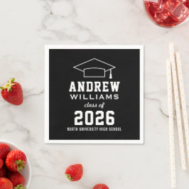 Moderne Schwarz-weiße 2025 Graduierungspartei Serviette