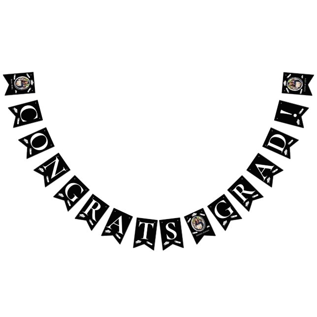 Moderne Schwarz-weiße 3-Foto-Graduationsstufe, Dip Wimpelkette (Alle)