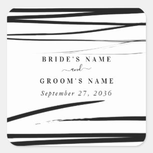 Moderne Schwarz-weiße Abstrakte Gastgeschenk Hochz Quadratischer Aufkleber