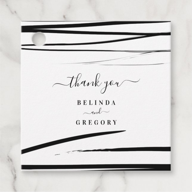 Moderne Schwarz-weiße Abstrakte QR-Hochzeit Geschenkanhänger (Vorderseite)