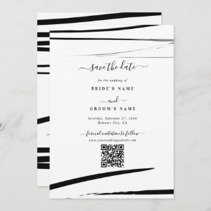 Moderne Schwarz-weiße Abstrakte QR-Hochzeit Save The Date