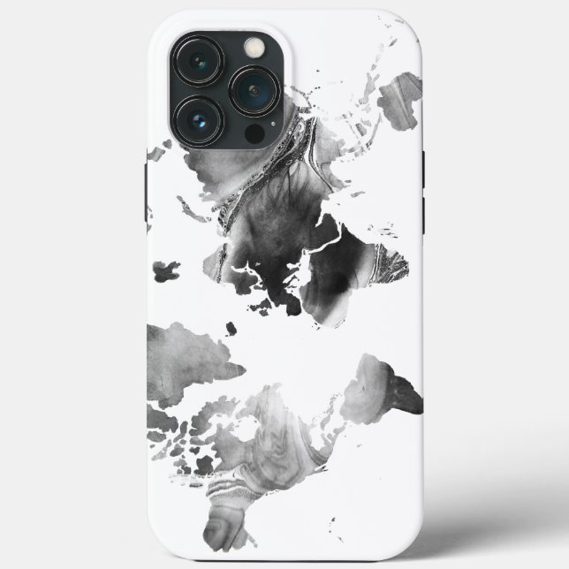 Moderne Schwarz-weiße Aquarellbahn-Weltkarte Case-Mate iPhone Hülle (Rückseite)