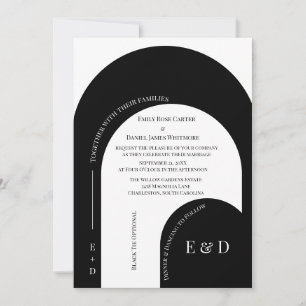 Moderne schwarz-weiße Bogenhochzeit Einladung