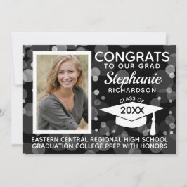 Moderne Schwarz-weiße Bokeh-Blasen Foto Abschluss Einladung