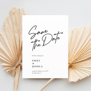 Moderne Schwarz-Weiße Casual-Script-Hochzeit Save The Date