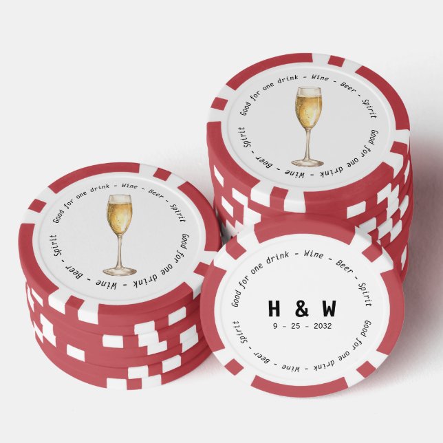 Moderne Schwarz-weiße Champagner Drink Hochzeit Pokerchips (Stapel)