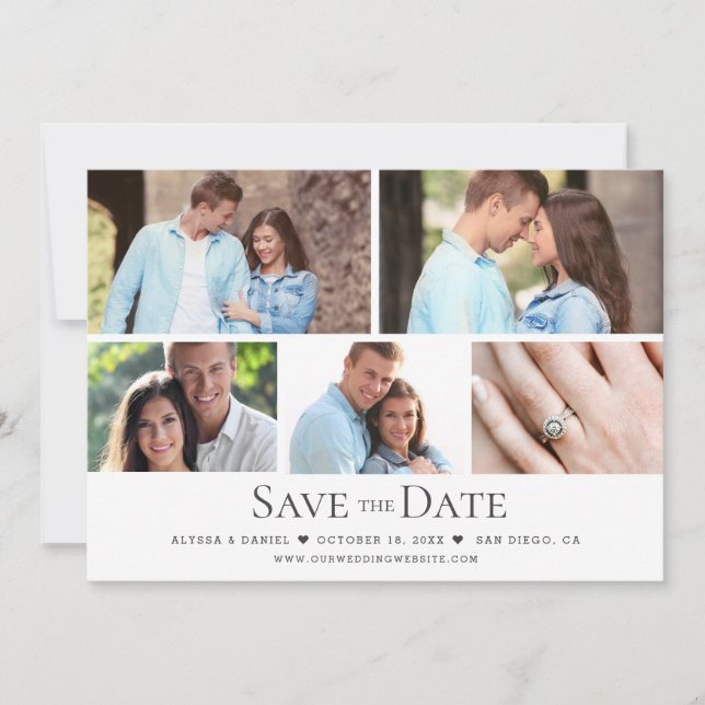 Moderne Schwarz-weiße Collage Multi Foto Hochzeit Einladung (Vorderseite)