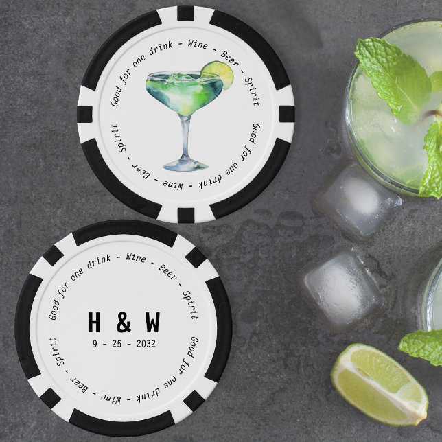 Moderne Schwarz-weiße Daiquiri Drink Voucher Hochz Pokerchips (Modern Black White Daiquiri Drink Voucher Wedding Poker Chips)