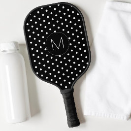 Moderne Schwarz-Weiße Einfache Monogramm Polka-Pun Pickleball Schläger