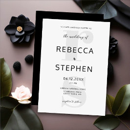 Moderne Schwarz-weiße Einfache Typografie Hochzeit Einladung
