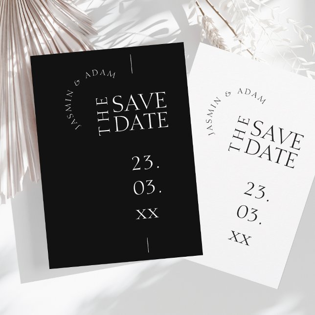 Moderne Schwarz-weiße Einfache Typografie Hochzeit Save The Date (Von Creator hochgeladen)