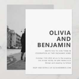 Moderne Schwarz-weiße, fette Typografie Foto Weddi Einladung