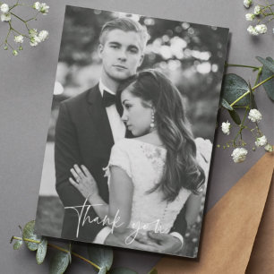 Moderne Schwarz-weiße Foto Hochzeit Dankeschön Kar Dankeskarte