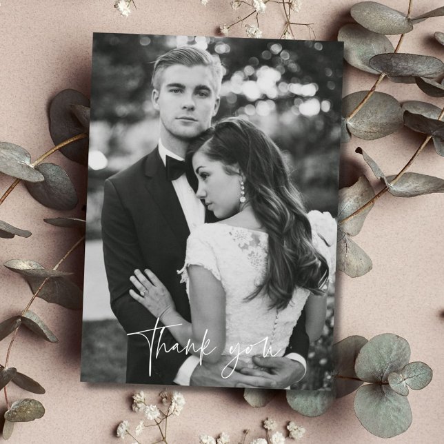 Moderne Schwarz-weiße Foto Hochzeit Dankeschön Kar Dankeskarte (Modern Black White Photo Wedding Thank You Cards)
