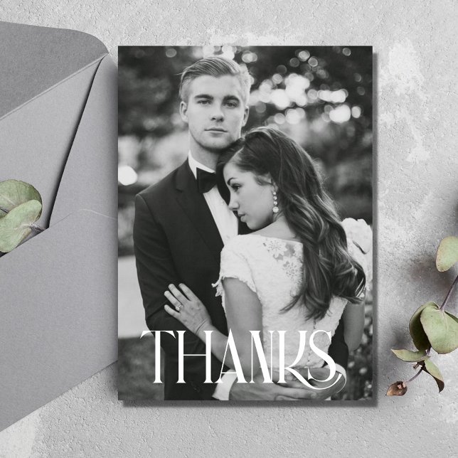 Moderne Schwarz-weiße Foto Hochzeit Dankeschön Kar Dankeskarte (Modern Black White Photo Wedding Thank You Cards)