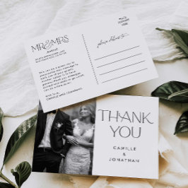 Moderne Schwarz-weiße Foto Hochzeit Vielen Dank Postkarte
