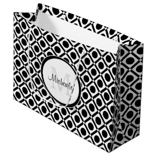 Moderne Schwarz-Weiße Geometrische Monogramm und N Große Geschenktüte