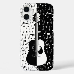 Moderne schwarz-weiße Gitarre-Musiknote iPhone 16 Plus Hülle