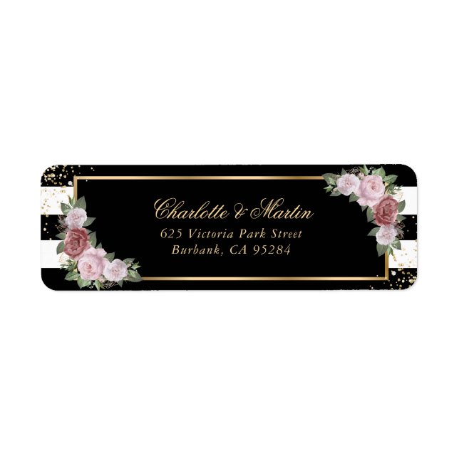 Moderne Schwarz-weiße Goldene Konfetti Rosa Rose (Vorne)