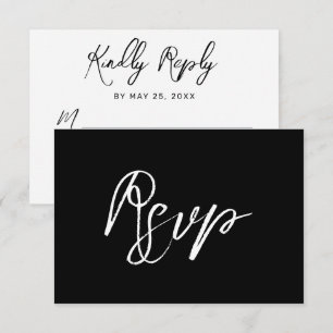Moderne Schwarz-weiße handgeschriebene Hochzeit RSVP Karte