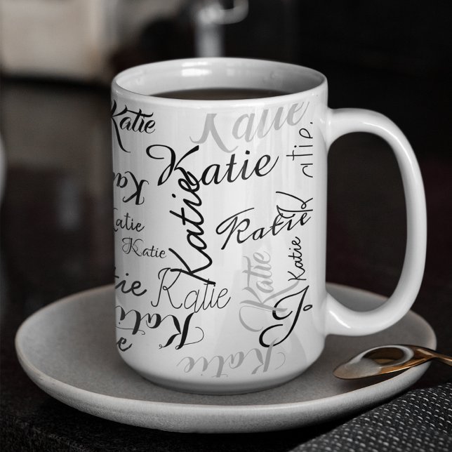 Moderne Schwarz-weiße handgeschriebene Namen Tasse (stylish pattern)