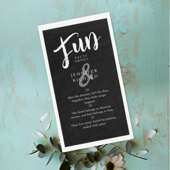 Moderne Schwarz-weiße Handwriting-Spaß-Fakten Hoch Serviette (Von Creator hochgeladen)